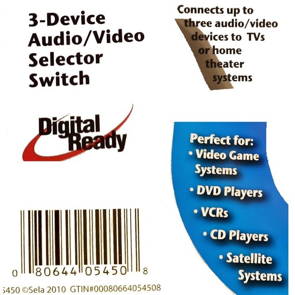 TriQuest Sela Products A/V Selector 3 Device Audio Video Selector Switch 5450 - Picture 2 of 3